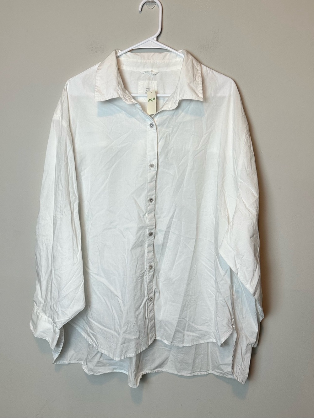 Aerie White Oversized Button Down Shirt Women XL Cotton Long Sleeve Boyfriend